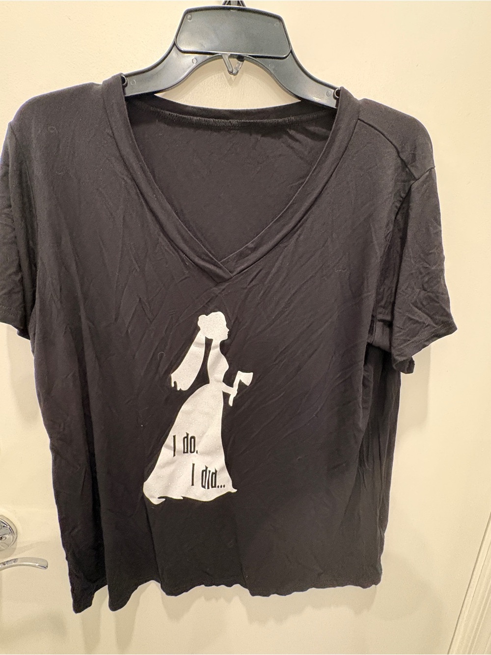 Black V-Neck Women's Graphic Tee with Bride Silhouette